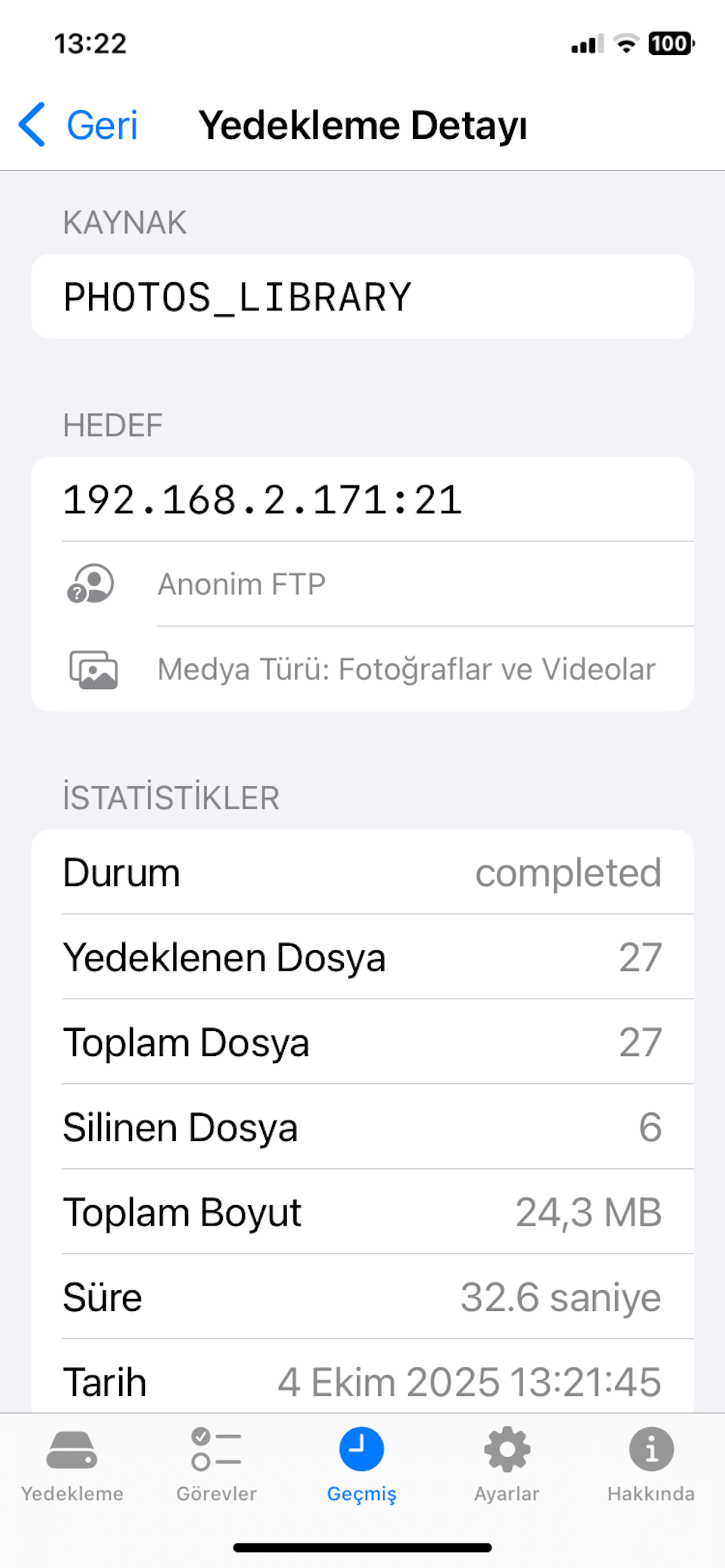 BackupFlow Task Detail Screen
